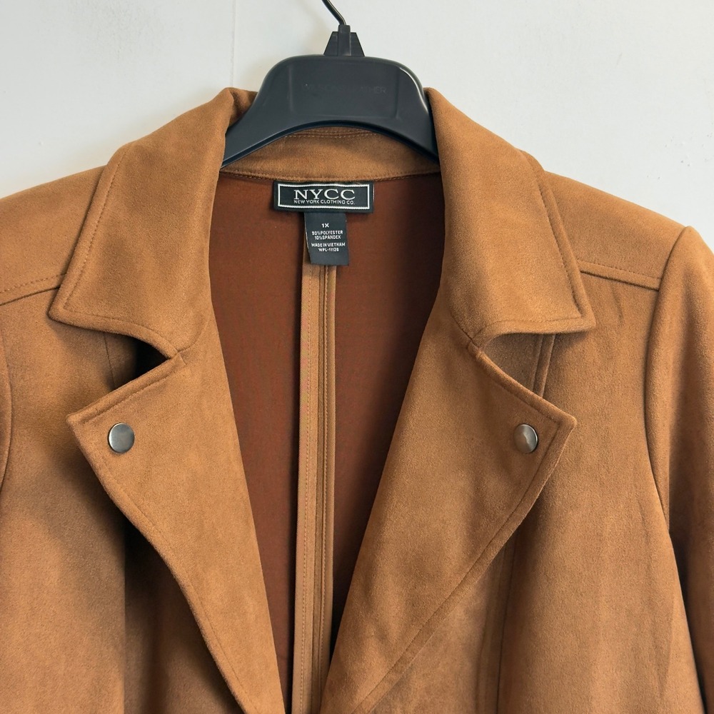 NYCC New York Clothing Co Faux Suede Open Front Jacket Camel Brown Womens 1X - Picture 3 of 7